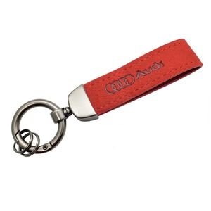 Keyfob Keychain For Audi Red Suede Engraved Rings Keyring